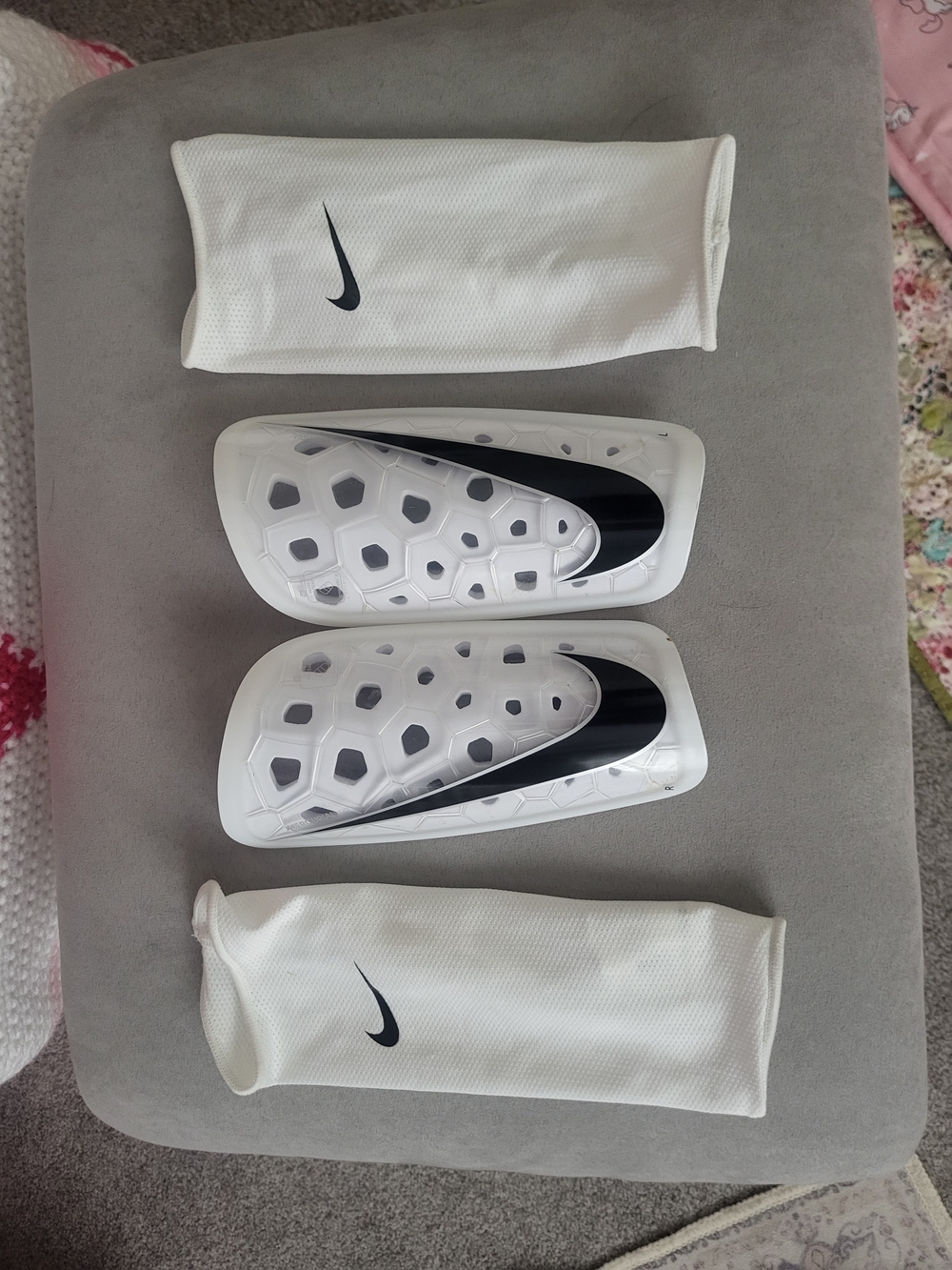 Nike White & Black Soccer Shin Guards with White Sleeves